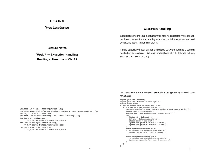 itec 1630 yves lesp erance exception handling