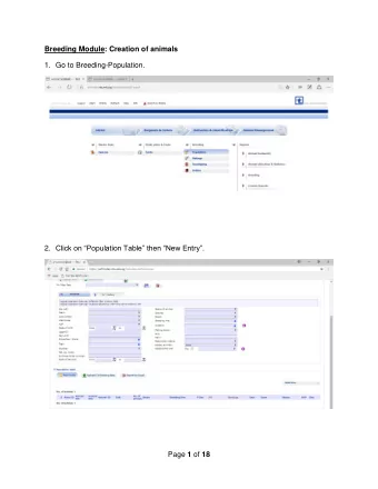 Breeding Module: Creation of animals  1. Go to Breeding-Population. 2. Click on Population