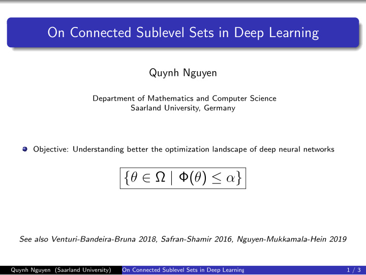 on connected sublevel sets in deep learning