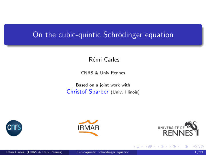 on the cubic quintic schr odinger equation