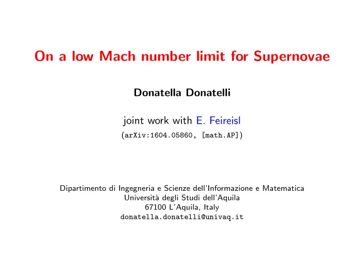 on a low mach number limit for supernovae