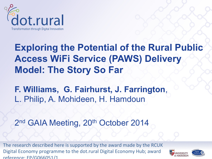 exploring the potential of the rural public access wifi