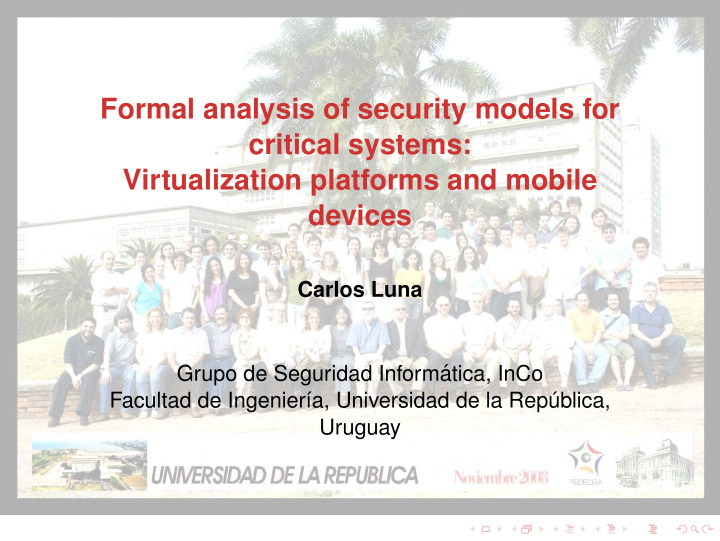 formal analysis of security models for critical systems