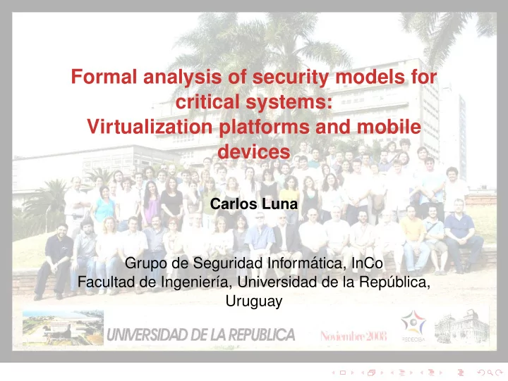 formal analysis of security models for critical systems
