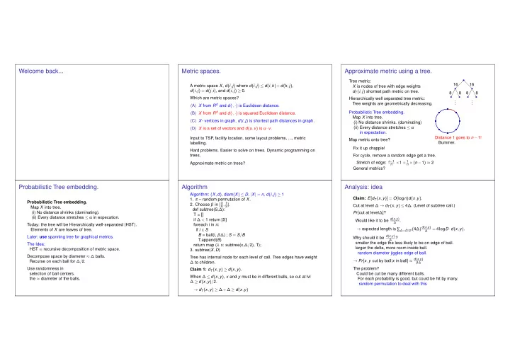 welcome back metric spaces approximate metric using a tree