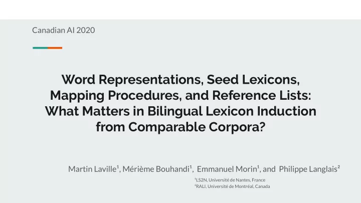word representations seed lexicons mapping procedures and