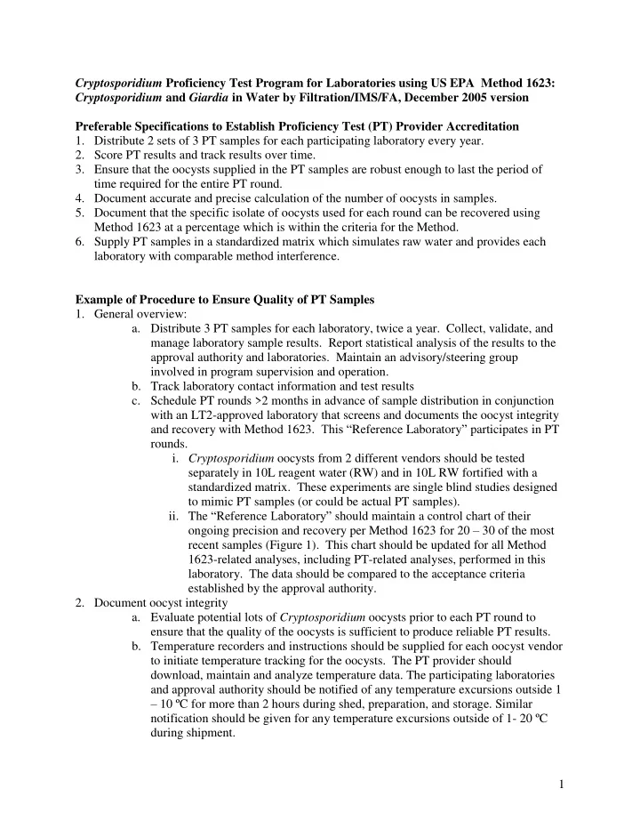 cryptosporidium proficiency test program for laboratories