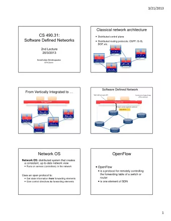Network OS  OpenFlow Network OS: distributed system that creates  a consistent, up-to-date network