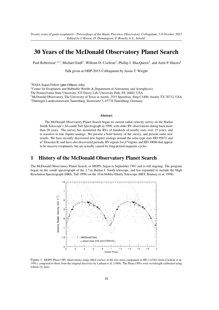 30 years of the mcdonald observatory planet search