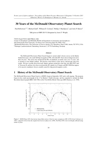 30 Years of the McDonald Observatory Planet Search Paul Robertson 1 , 2 , 3 , Michael Endl 3 ,