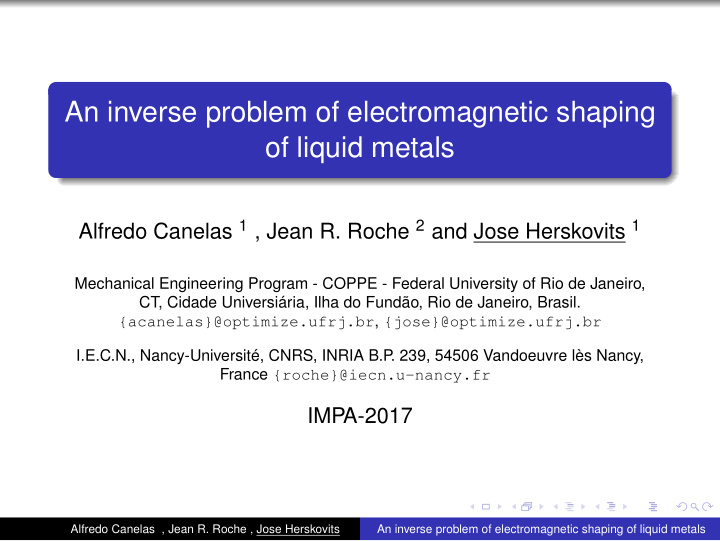 an inverse problem of electromagnetic shaping of liquid