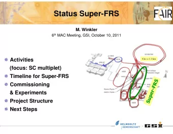 Status Super-FRS  M. Winkler 6 th MAC Meeting, GSI, October 10, 2011  Activities  Circ = 1.1 km