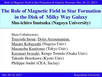 The Role of Magnetic Field in Star Formation  in the Disk of Milky Way Galaxy  Shu-ichiro Inutsuka