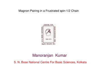 Manoranjan Kumar  S. N. Bose National Centre For Basic Sciences, Kolkata  Plan of talk  Spin