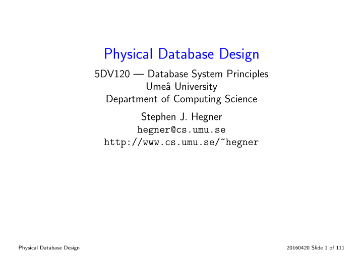 physical database design