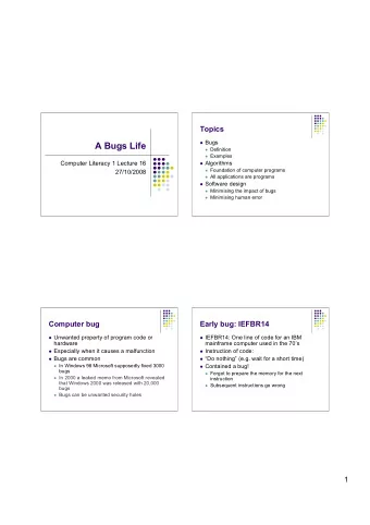 A Bugs Life  Definition  Examples  Computer Literacy 1 Lecture 16  Algorithms