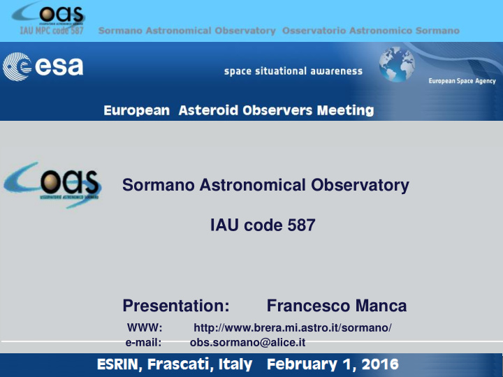 sormano astronomical observatory iau code 587