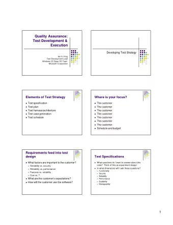 Quality Assurance:  Test Development &amp;  Execution  Developing Test Strategy  Ian S. King  Test