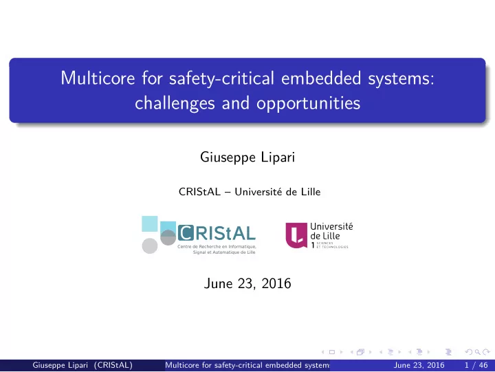 multicore for safety critical embedded systems challenges
