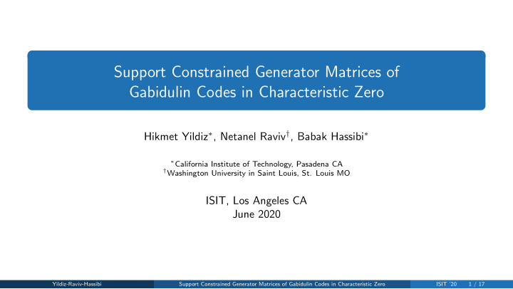 support constrained generator matrices of gabidulin codes