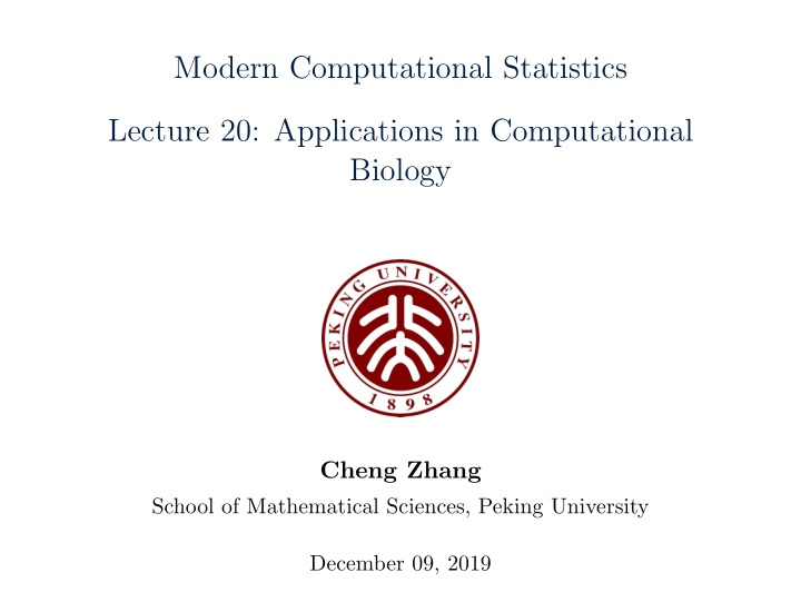 modern computational statistics lecture 20 applications