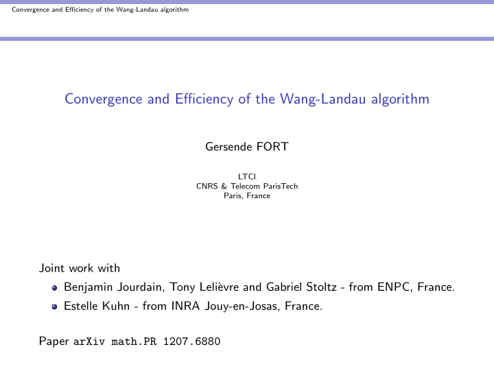 convergence and efficiency of the wang landau algorithm