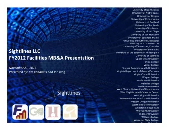 Sightlines LLC University of the Sciences in Philadelphia University of Vermont FY2012 Facilities