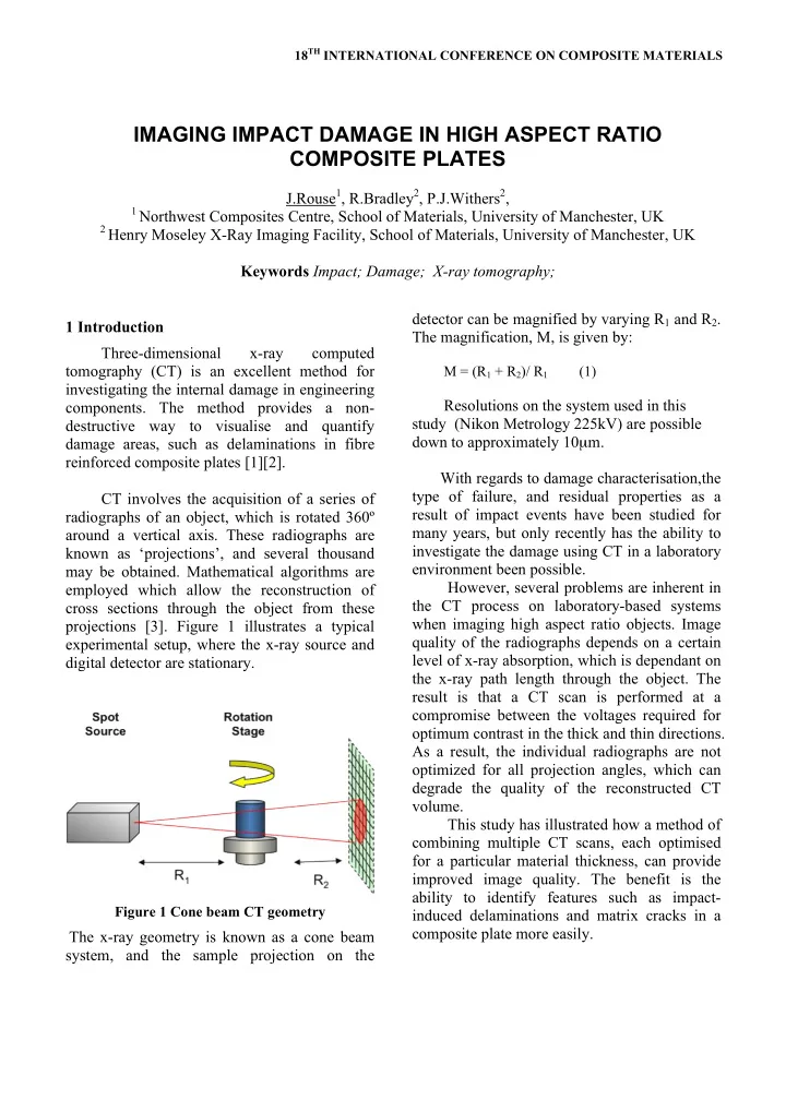 imaging impact damage in high aspect ratio composite