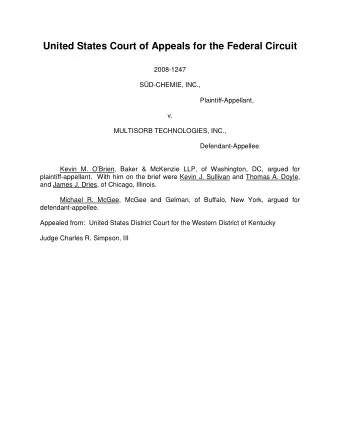 United States Court of Appeals for the Federal Circuit  2008-1247  SD-CHEMIE, INC.,