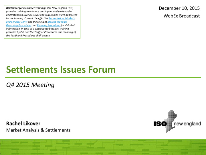 settlements issues forum