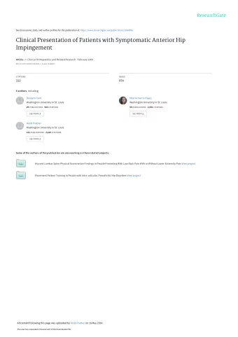 Clinical Presentation of Patients with Symptomatic Anterior Hip  Impingement Article in Clinical