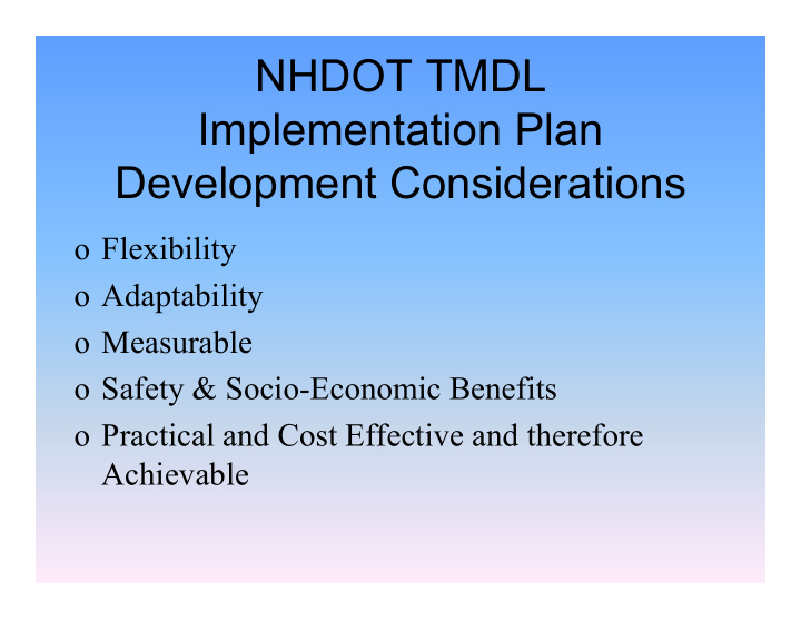 nhdot tmdl implementation plan development considerations