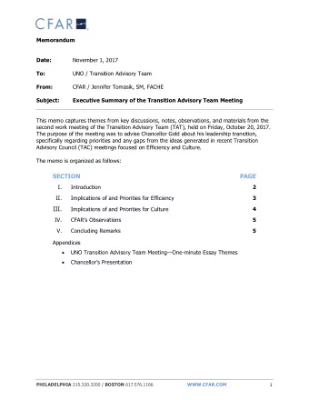 III. Implications of and Priorities for Culture  4 IV.  CFARs Observations  5 V.  Concluding