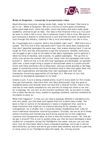 W ebs of Suspicion   transcript of presentation video  Good afternoon everyone, energy levels