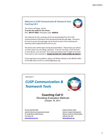 CUSP Communication &amp;  Teamwork Tools
