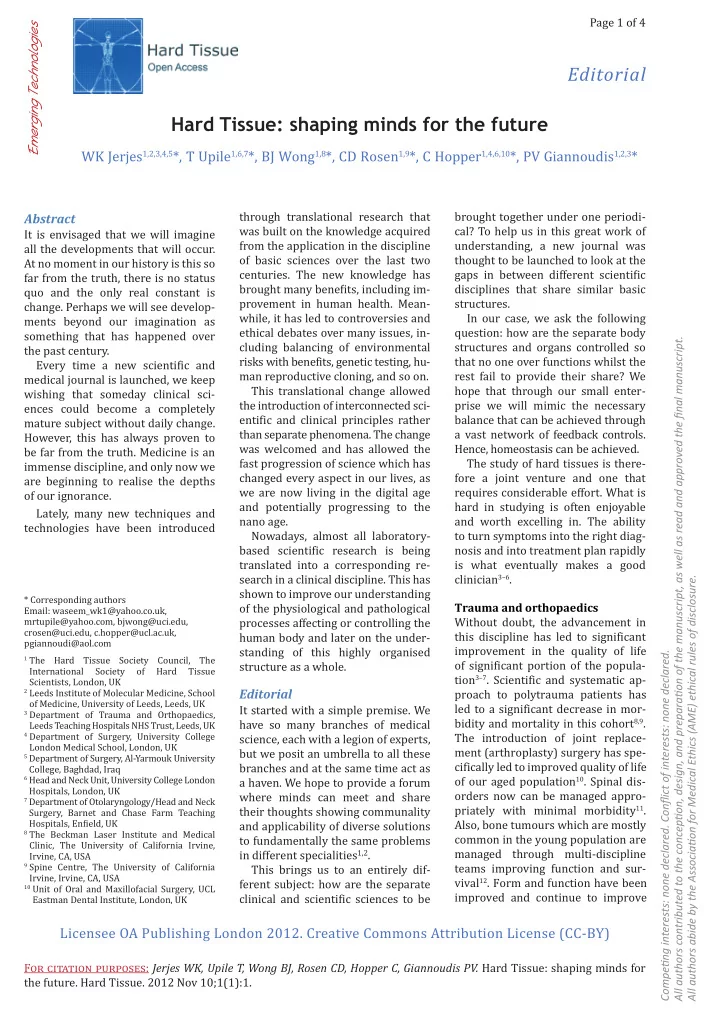editorial hard tissue shaping minds for the future