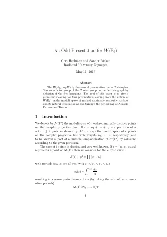 An Odd Presentation for W (E 6 )  Gert Heckman and Sander Rieken  Radboud University Nijmegen  May
