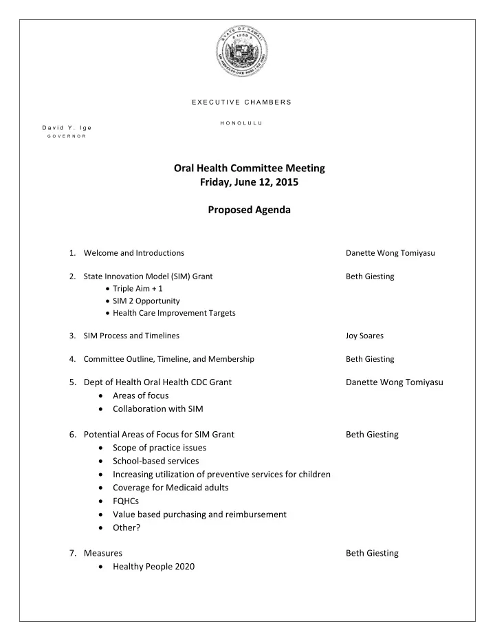 oral health committee meeting