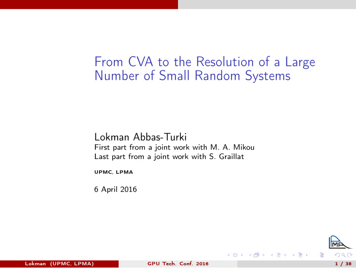 from cva to the resolution of a large number of small