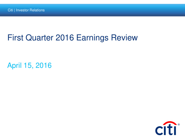 first quarter 2016 earnings review