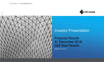 For personal use only  Investor Presentation  Financial Results  31 December 2018  Half Year