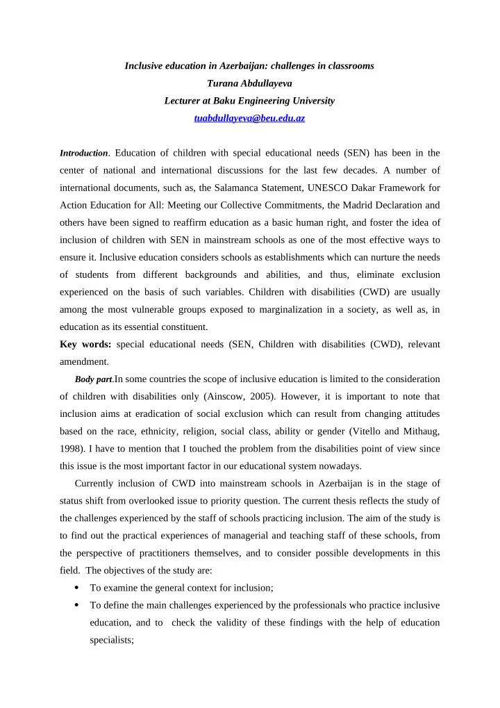 inclusive education in azerbaijan challenges in