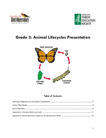 Grade 3: Animal Lifecycles Presentation  Table of Contents:  Learning Objectives &amp; Curriculum