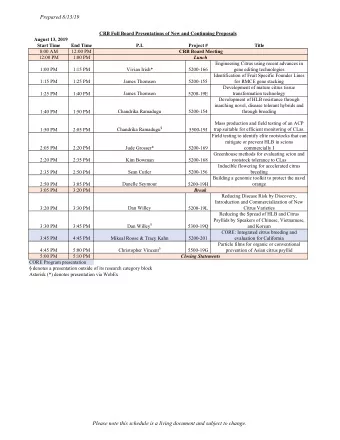 Prepared 8/13/19  CRB Full Board Presentations of New and Continuing Proposals  August 13, 2019