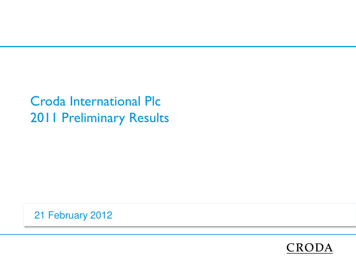 croda international plc 2011 preliminary results