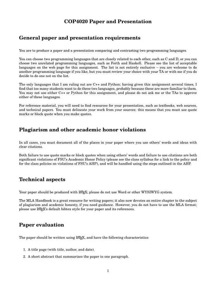 cop4020 paper and presentation general paper and