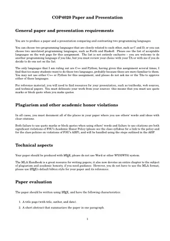 COP4020 Paper and Presentation  General paper and presentation requirements  You are to produce a