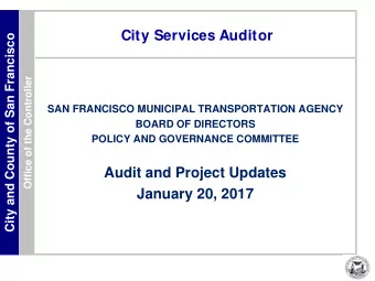 City Services Auditor  City and County of San Francisco  Office of the Controller  SAN FRANCISCO