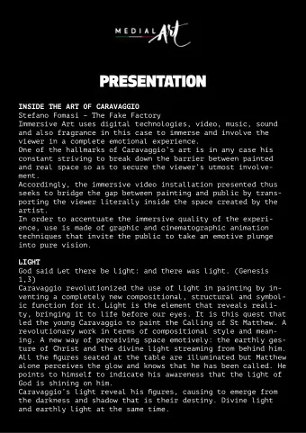 PRESENTATION  INSIDE THE ART OF CARAVAGGIO  Stefano Fomasi  The Fake Factory  Immersive Art uses
