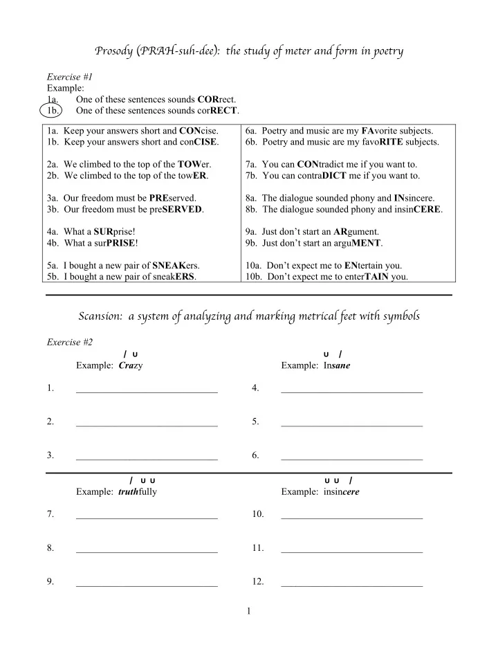 prosody prah suh dee the study of meter and form in poetry